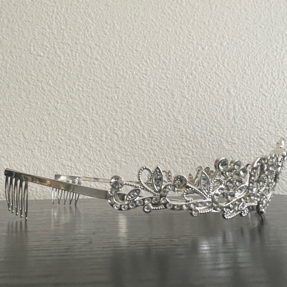 Silver Tiara with Rhinestones - Picture 2 of 5
